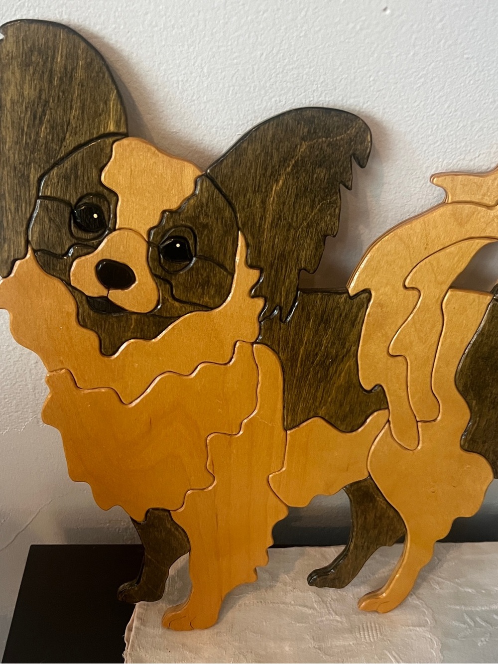 Papillon Blanc Layered Papillon Dog Puzzle in Brown & Tan